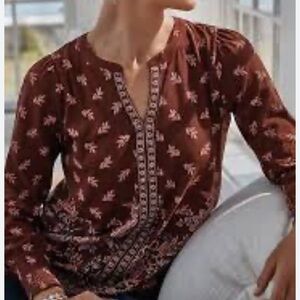 J. Jill Women Smocked Top XL TALL  Long Sleeve Boho